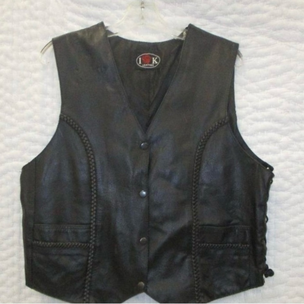 IK Leather Black Vest Braided